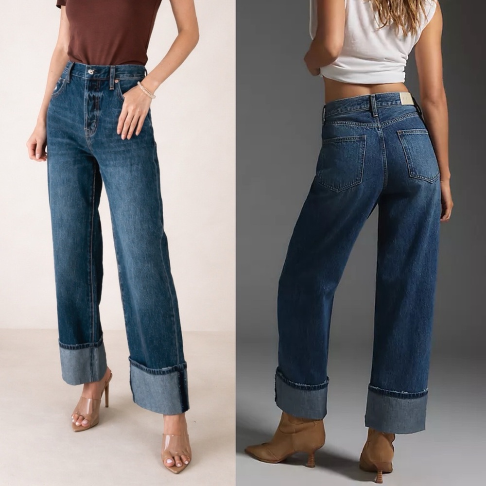 Evereve Pistola Ryder Cuffed Wide Fulton Wash Jeans
